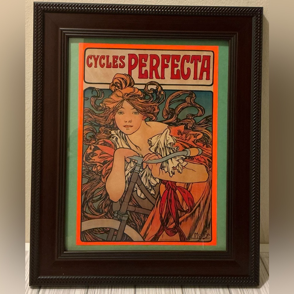 Vintage Art Nouveau Calendar Poster with Dark Brown Frame